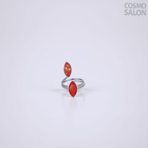 Dual Leaf Red Stone Ring