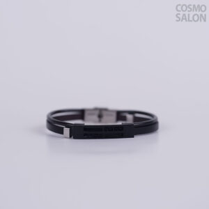 Black Engraved Bar Leather Bracelet