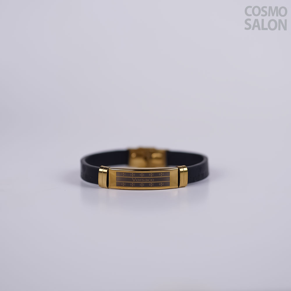 Versace-Inspired Leather Bracelet (Black & Gold)